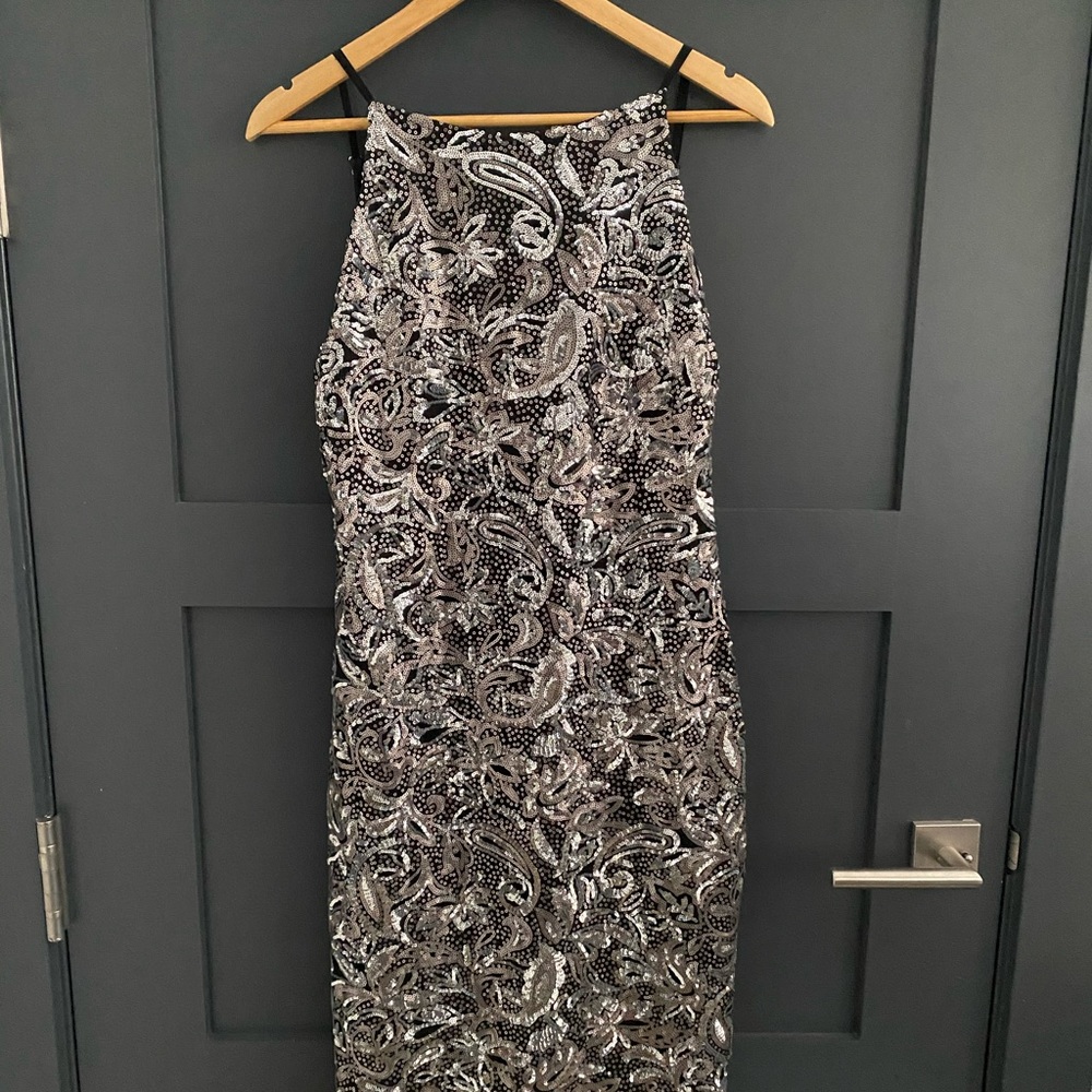 Black and silver sequin dress